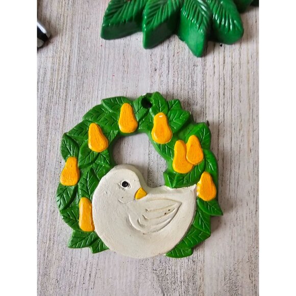 Vintage ceramic partridge pear snowman star Farmer gingerbread ornament set - Picture 3 of 7